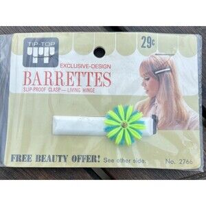 Vintage Young Lady 1960 - 1970's Tip-Top Exclusive Design Barrettes  Green/White